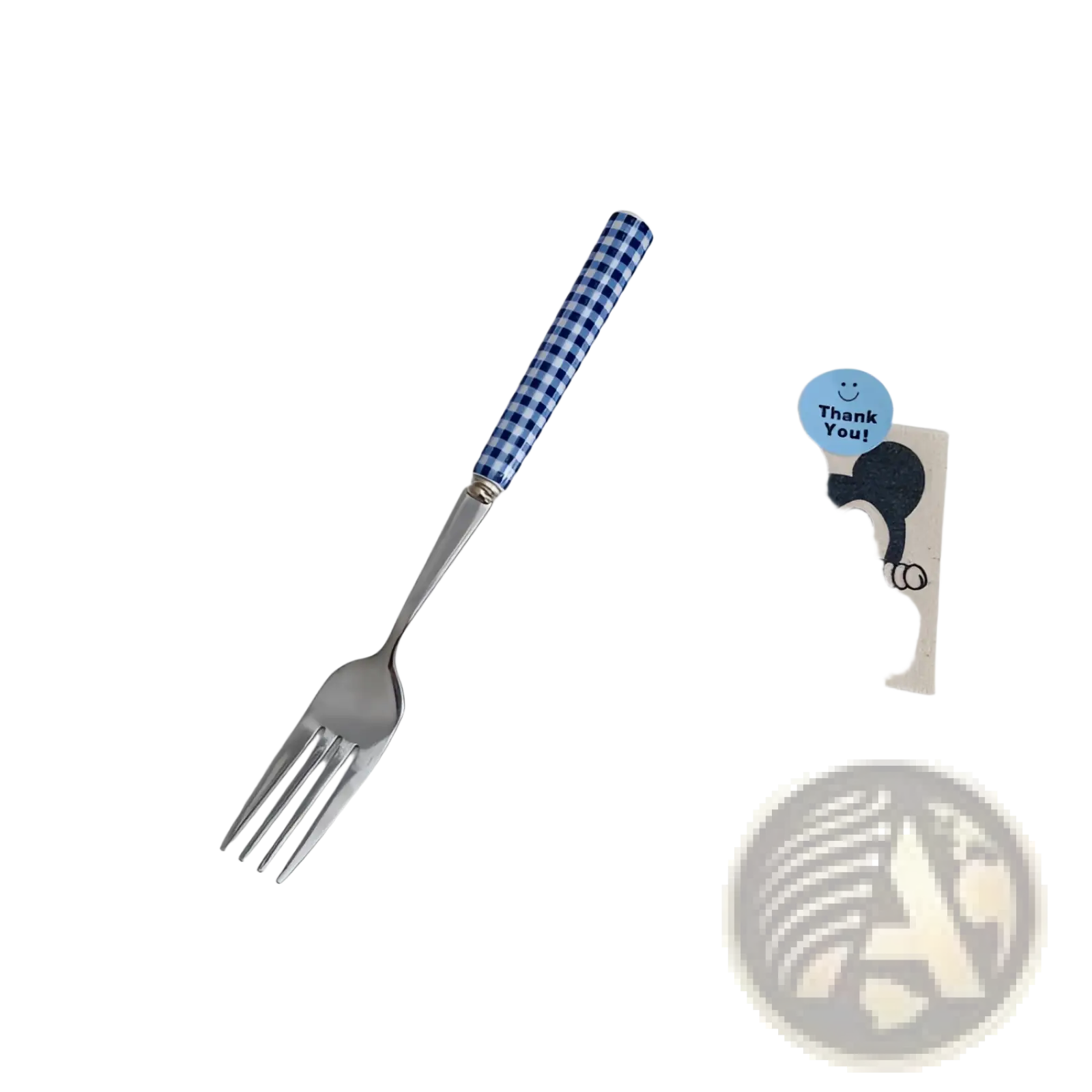 Blue and white checkered handle fork with a stainless steel blade from the checkered stainless steel cutlery tableware set