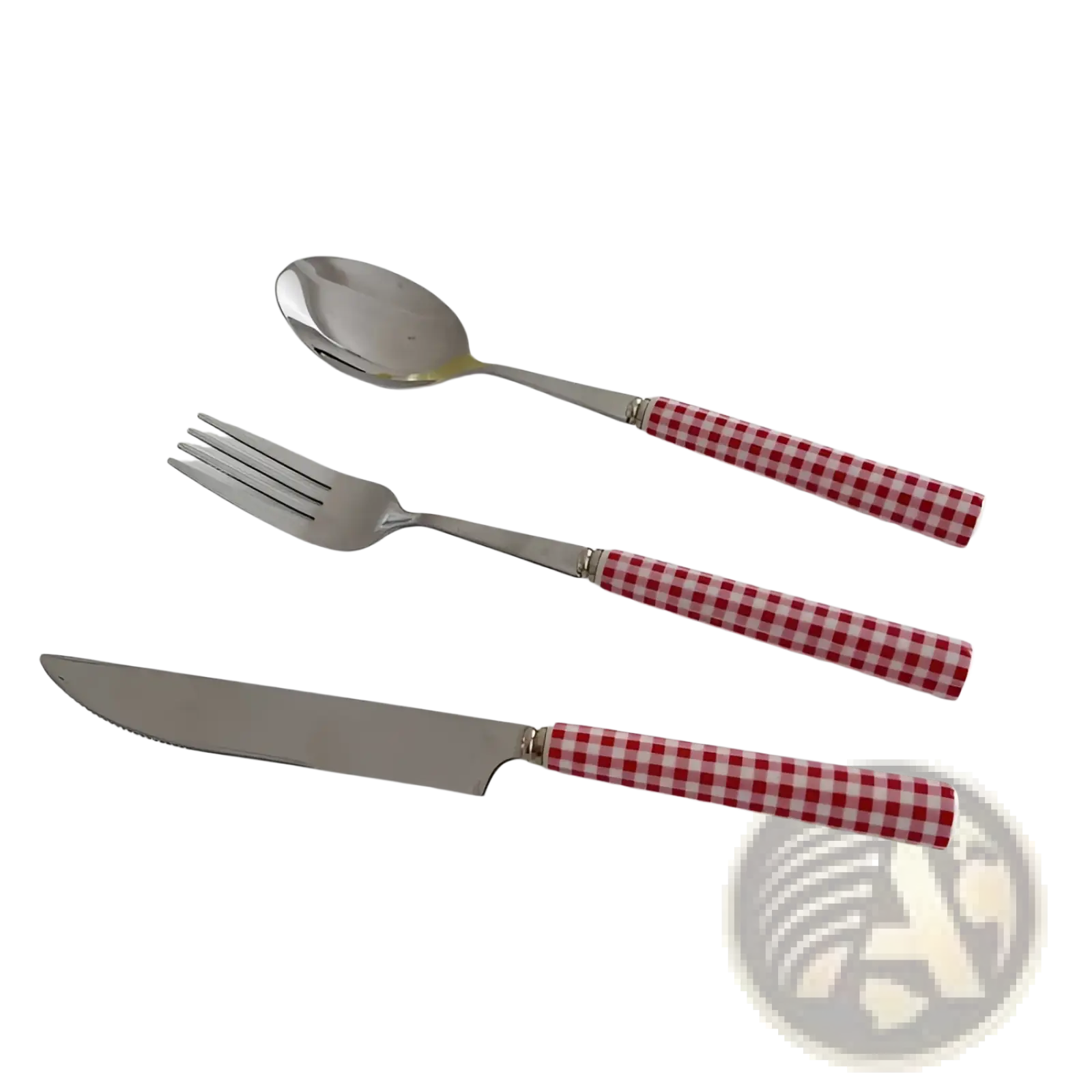 Red and white checkered handle stainless steel cutlery set with sharp blades for tableware use