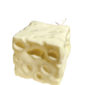 A creamy white cheese block stress relief squeeze toy shaped like a cube with swiss cheese hole texture