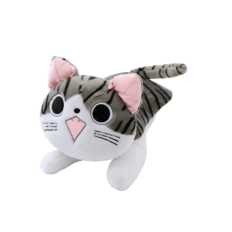 Adorable gray and white cheese cat soft animal plush toy with pink ears nose and cheeks perfect for soft animal dolls collection