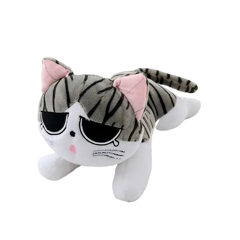Cheese cat soft animal plush toy gray and black striped with pink ears and tongue is a cute soft animal doll