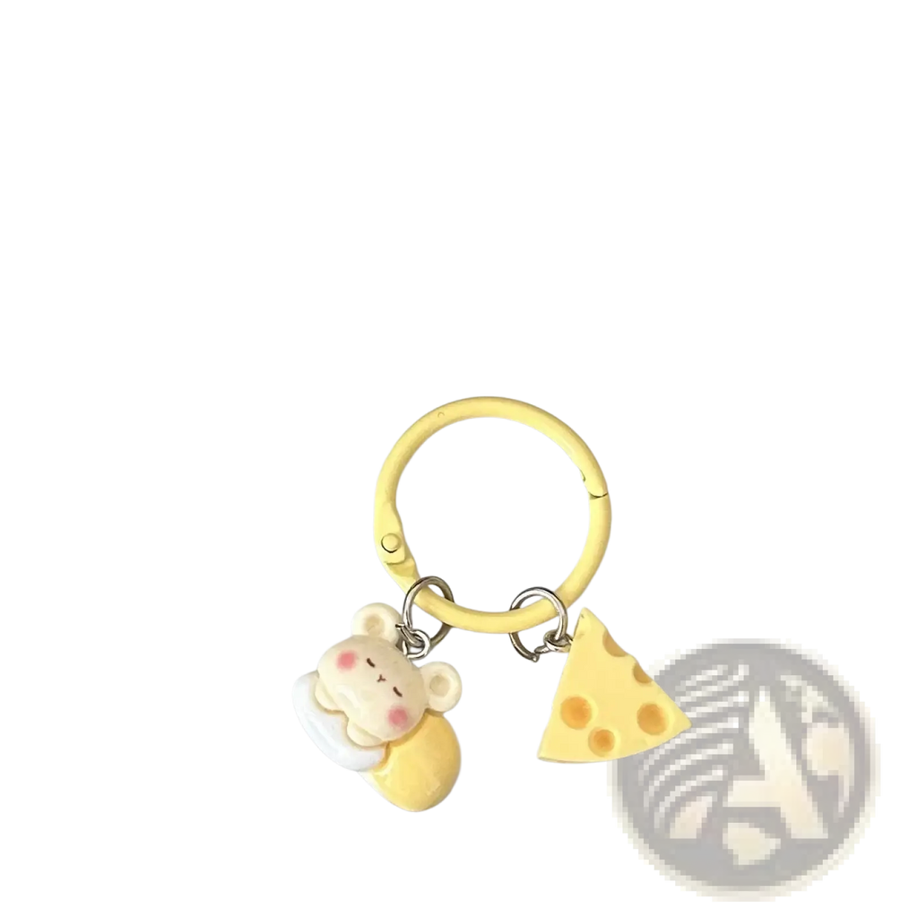 Yellow cheese mouse cartoon keychain with cute mouse figurine and cheese slice charm bag charm accessory