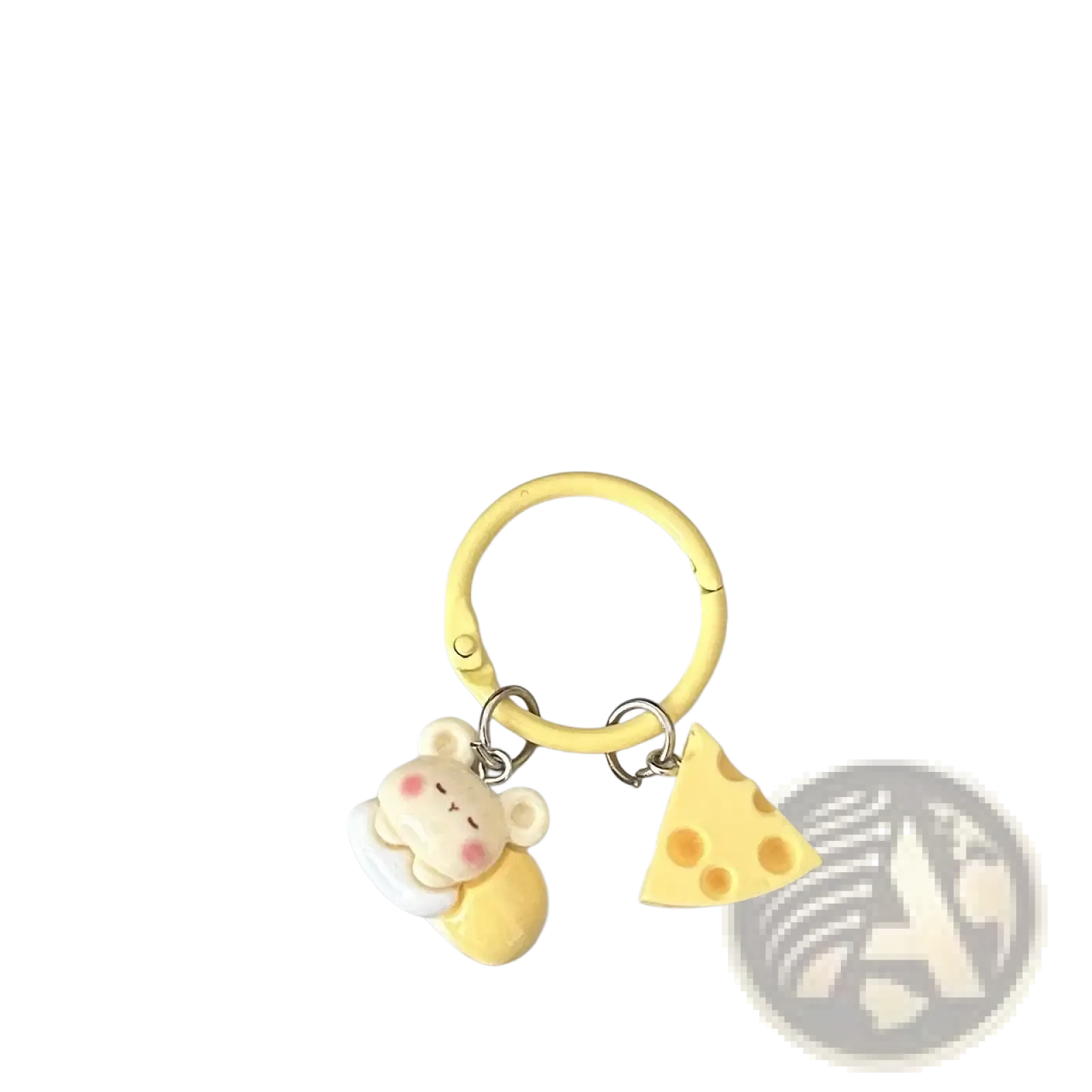 Yellow cheese mouse cartoon keychain with cute mouse figurine and cheese slice charm bag charm accessory