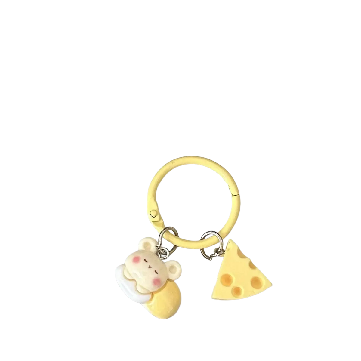 Yellow cheese mouse cartoon keychain with cute mouse figurine and cheese slice charm bag charm accessory