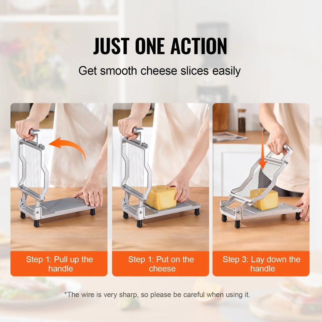 Silver cheese slicer with adjustable 316 stainless steel wire and handle for smooth slicing of cheese