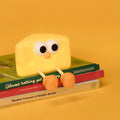 Cute cheese silicone led night light in yellow with plush texture googly eyes and orange feet for kids