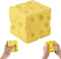 Yellow cube-shaped cheese squishy slow rebound anti-stress toy with cheese-like holes for stress relief