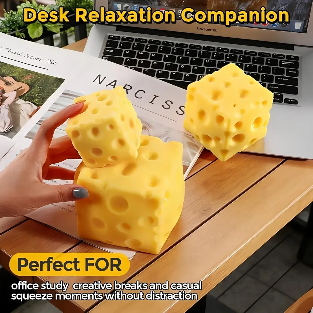 Yellow cheese-shaped desk fidget cube made of slow rebound material for an anti-stress toy cheese squishy