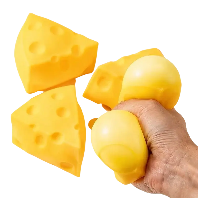 Yellow cheese-shaped cheese squishy slow rising stress ball sensory toy ideal for party favors and stress relief