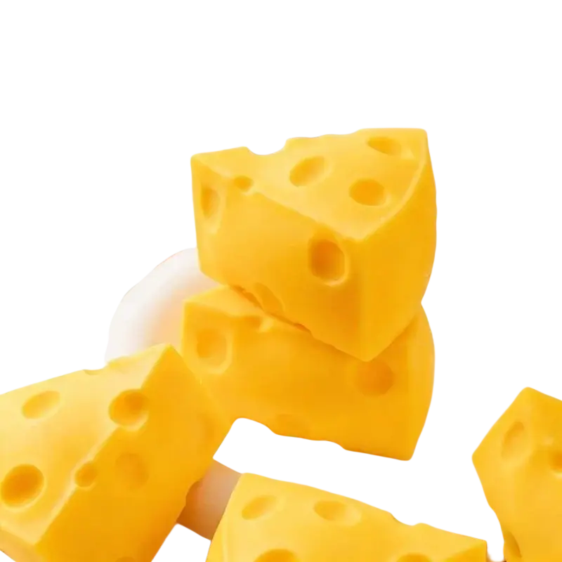 Yellow cheese squishy slow rising sensory toy erasers with holes ideal for party favors and stress relief