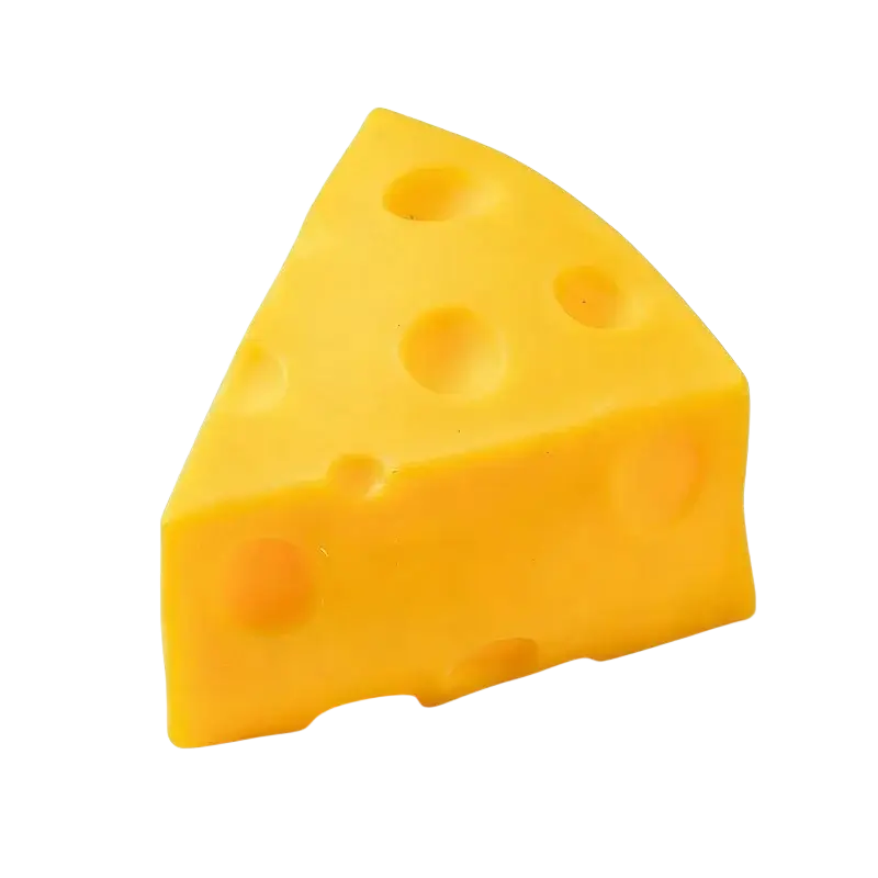 Yellow triangular cheese squishy slow rising sensory toy with holes ideal for party favors and stress relief