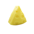 Yellow triangular cheese squishy candle with holes designed as a slow rising sensory toy party favor