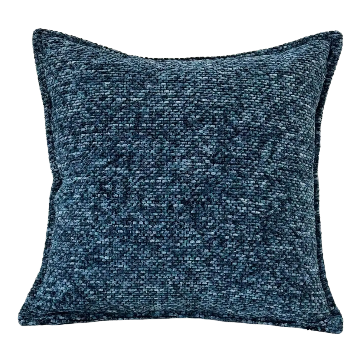 Square textured navy blue chenille throw pillow cover with woven fabric and visible edge stitching for decorative use