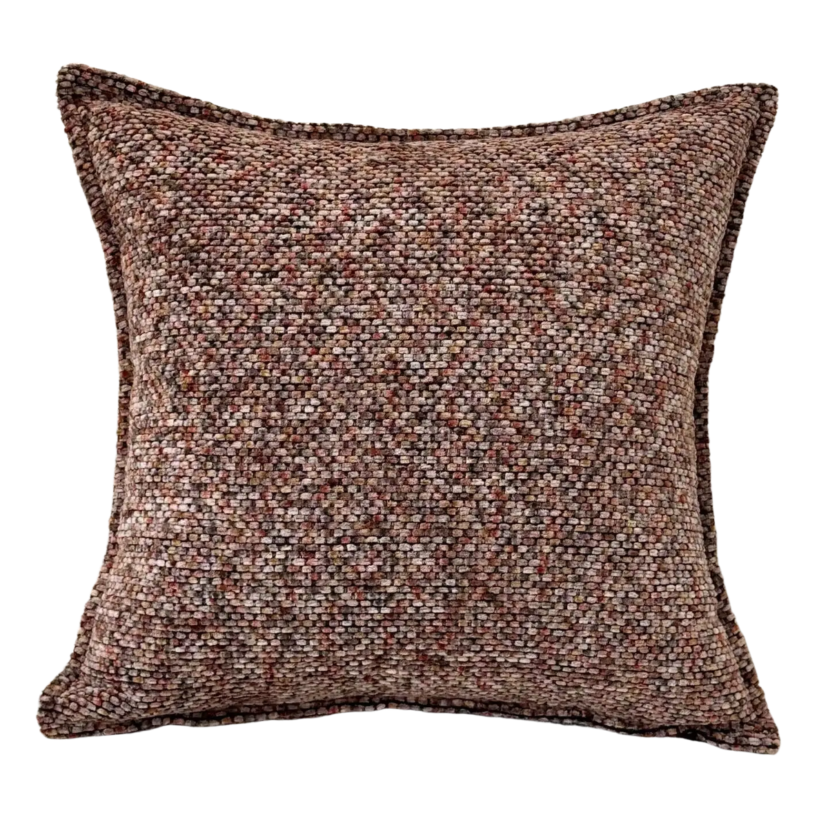 Square chenille throw pillow cover with textured woven fabric in earthy brown and beige tones for decorative use