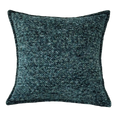 Teal chenille throw pillow cover with textured woven chunky knit pattern and slightly frayed edges for decoration
