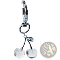 Silver-toned cherry bag charm heart keychain with clear faceted crystal fruit charms and polished metal stems