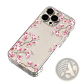 Clear iphone case featuring delicate pink cherry blossom branches on the back side in a transparent design