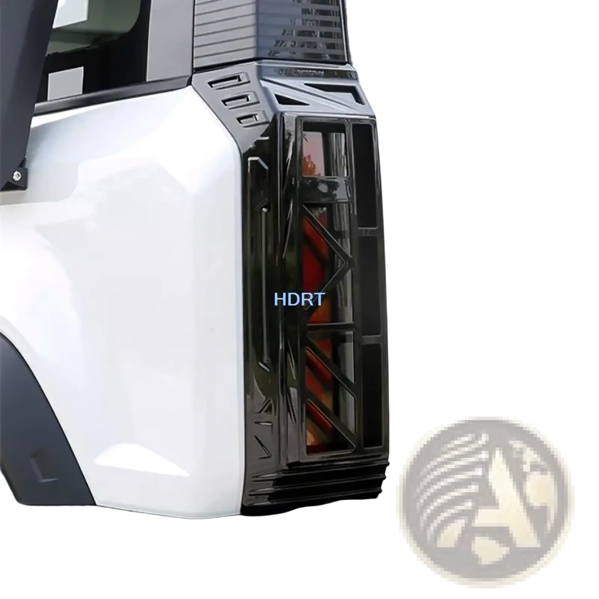 Black glossy finished chery icar 03 rear fog light cover trim with angular geometric design and textured surface