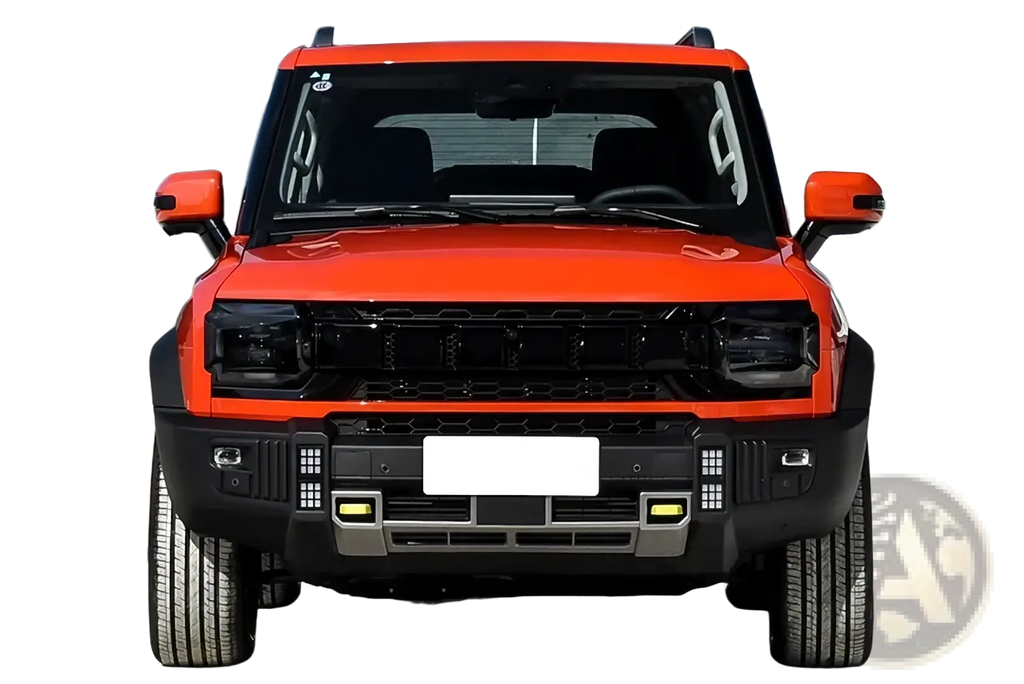Vibrant orange chery jetour traveller t2 suv with bold black grille and rugged front tow hook cover