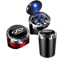 Black and red metallic chery led car ashtray with glowing blue led light inside the open lid for vehicles