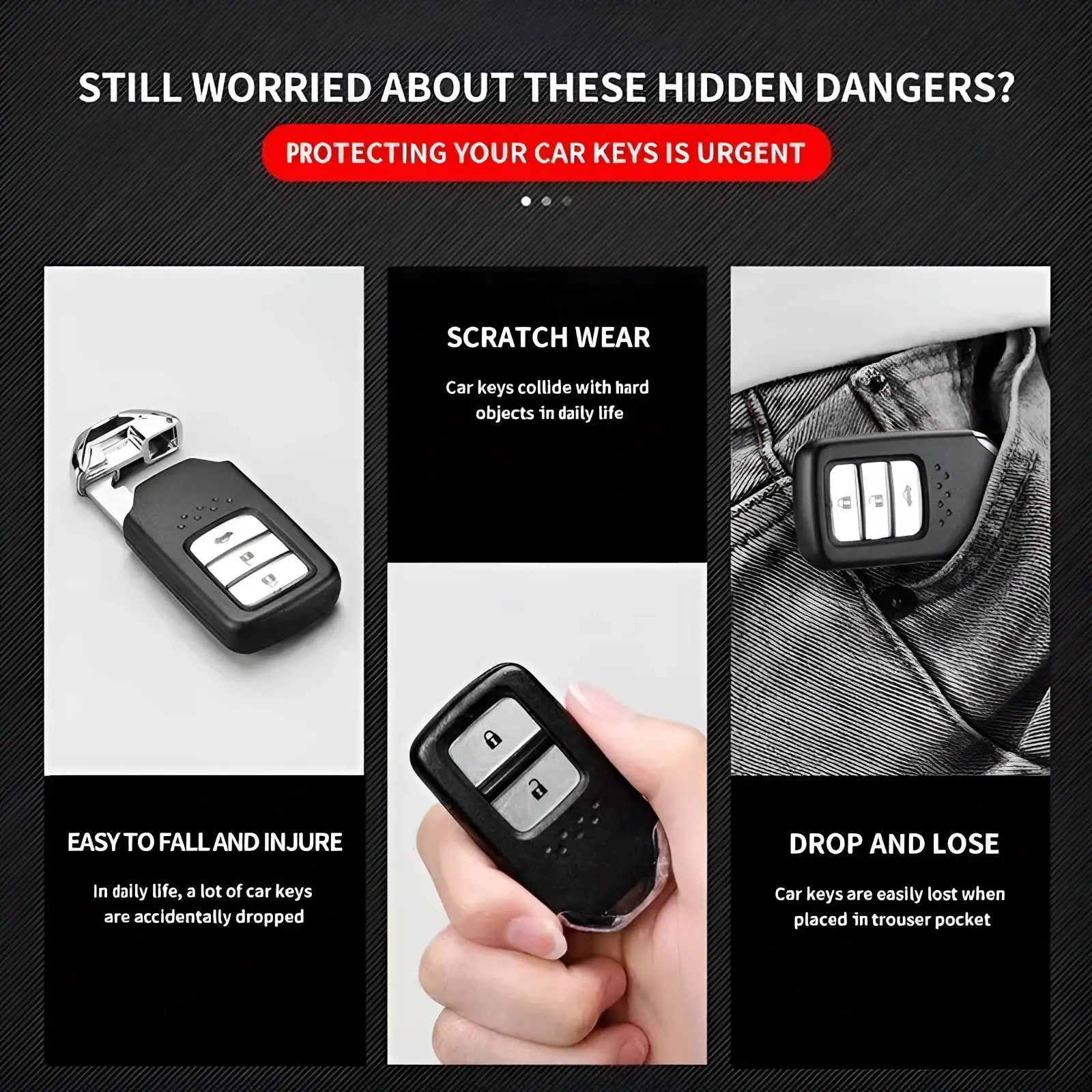Black plastic Chevrolet metal shield car key fob with silver metallic buttons and sleek rectangular design