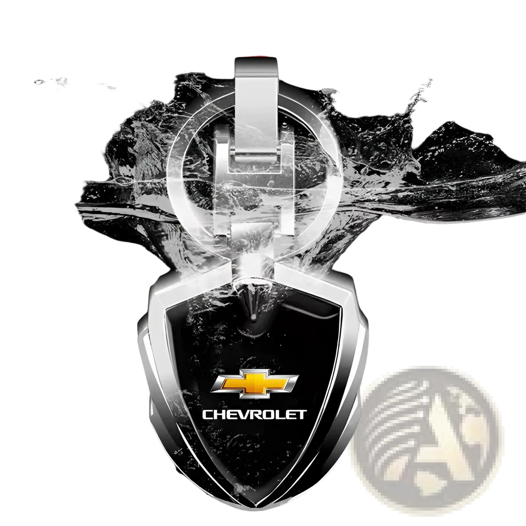 Silver chevrolet metal shield car keychain with glossy metallic finish and shield-shaped design for car keys