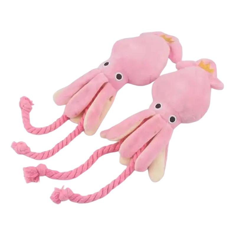 Pink plush octopus chew toy with rope tentacles and embroidered eyes for dogs from chew toys pink octopus sound plush series