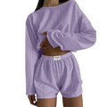 Lavender chic pajama set featuring perforated knit fabric and breathable high split shorts for comfortable wear