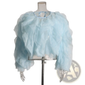 Chicever ruffled mesh blouse plus size in light blue sheer tulle fabric displayed on a clear mannequin