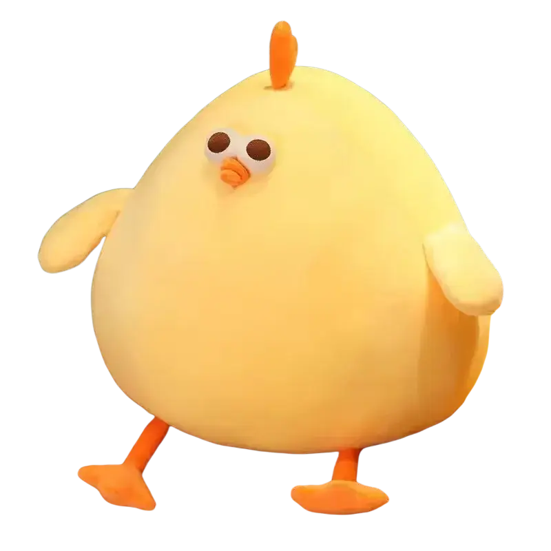 Cute yellow chicken plush stuffed pillow with orange beak feet and tufted crest made in mainland china