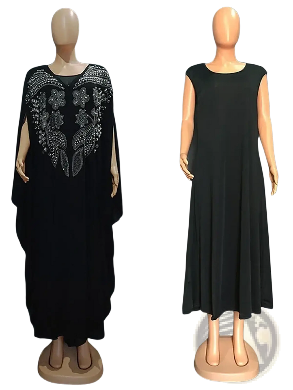 Black chiffon beaded luxury abaya dress with silver floral embroidery on the bodice and cape-style design