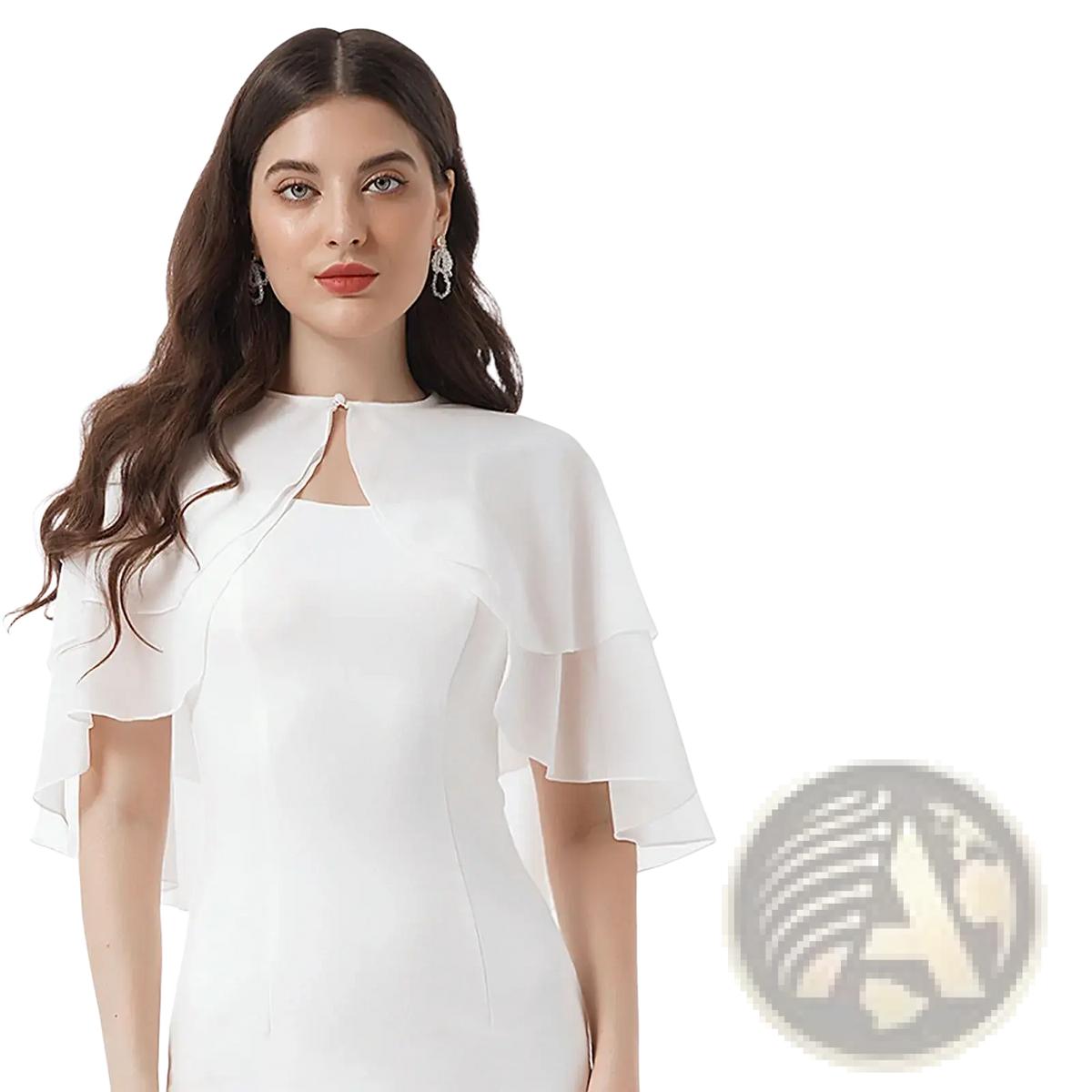 White sheer two-tiered chiffon bolero jacket with high neckline and ruffled sleeves for wedding use