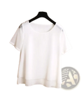 White sheer chiffon tiered short sleeve blouse with layered hemline in a lightweight breathable fabric
