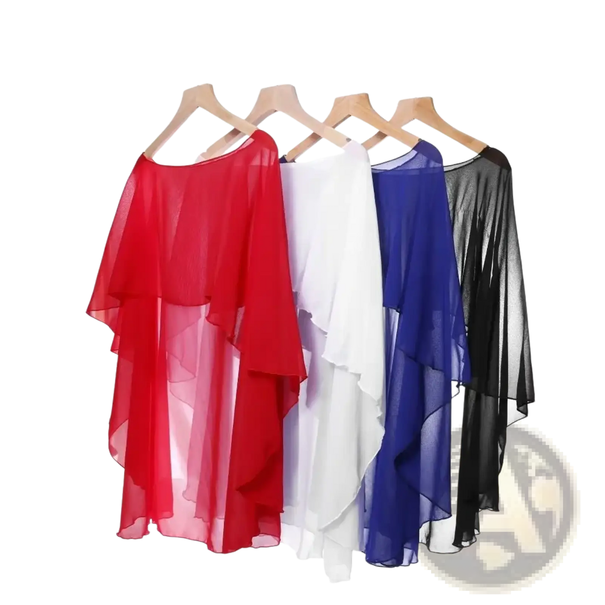 A flowing sheer chiffon wedding cape sunscreen wrap shawl in vibrant red white blue and black colors