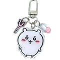 Clear acrylic Chiikawa bunny keychain featuring a white round cartoon character with pink cheeks and black outlines