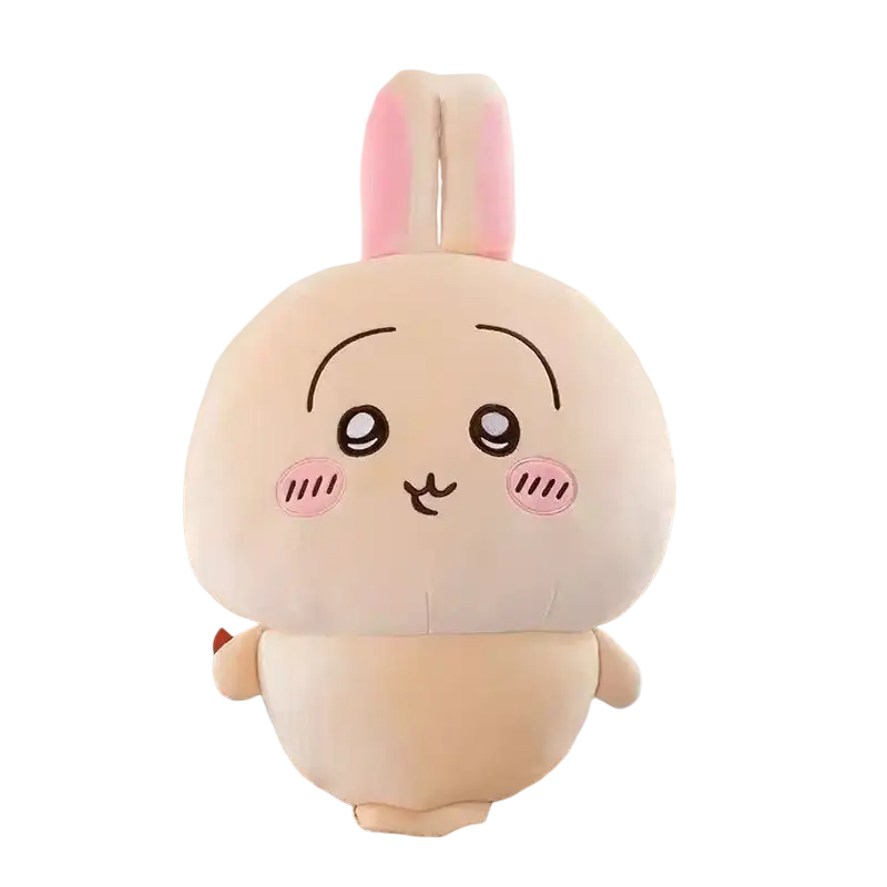 Cute beige chiikawa usagi plush toy with pink inner ears and rosy cheeks soft stuffed animal with embroidered face