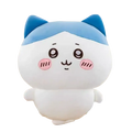 Cute white chiikawa usagi plush toy with blue ears pink cheeks and soft cuddly stuffed animal texture