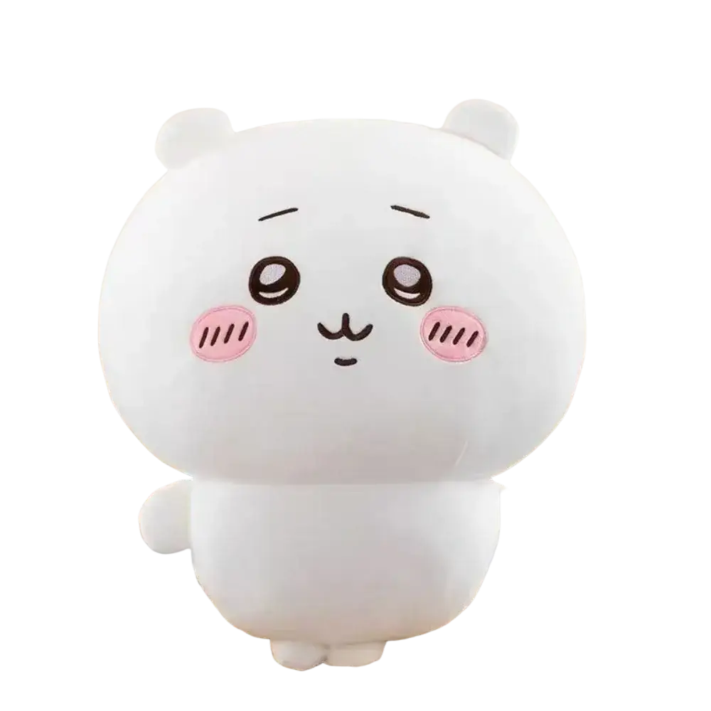 Chiikawa usagi white plush bear with pink cheeks soft stuffed animal toy with simple black facial features