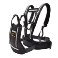 Black reflective child motorcycle safety harness with adjustable straps and padded front panel for anti-drop use