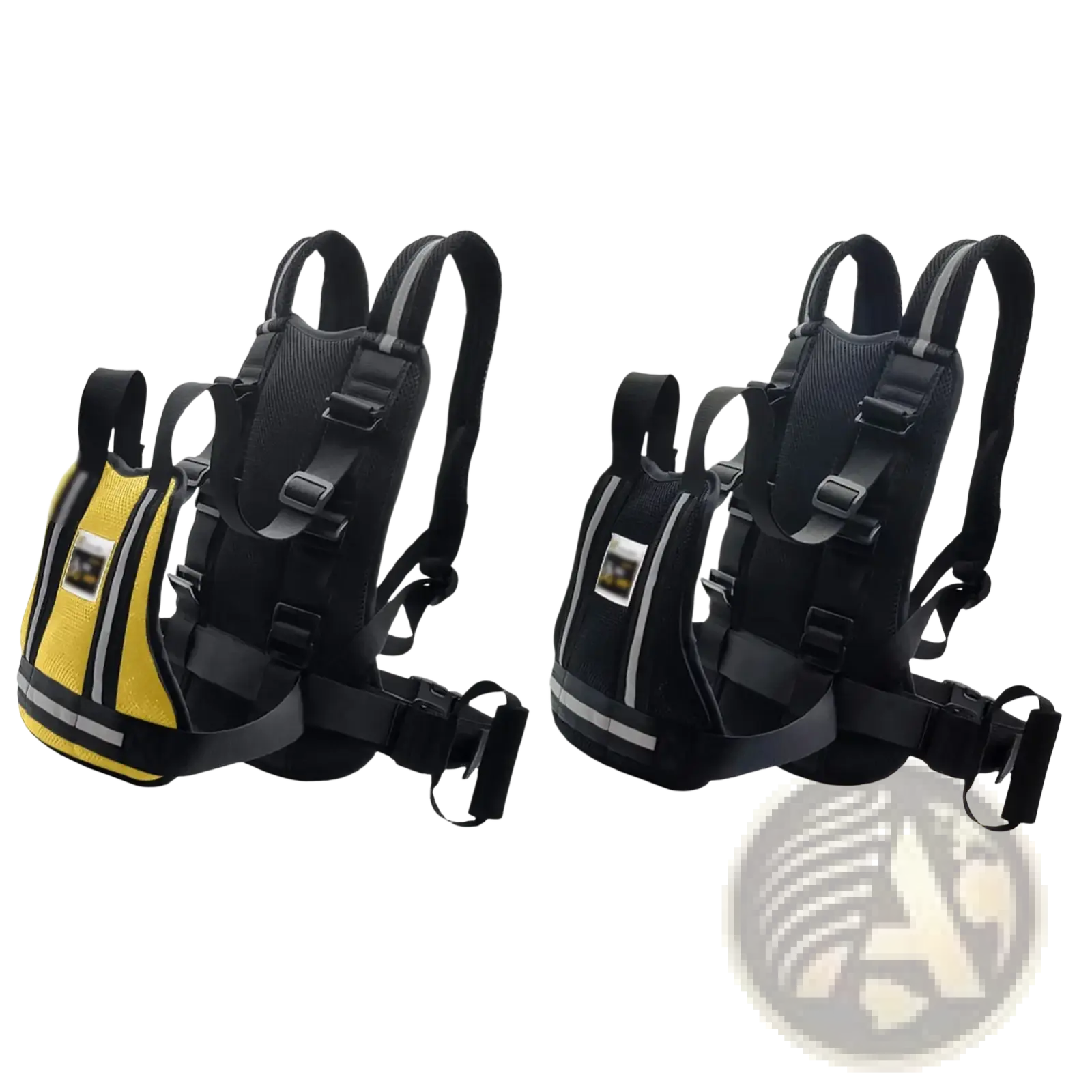 Black and yellow reflective child motorcycle safety harness with adjustable straps for anti-drop protection