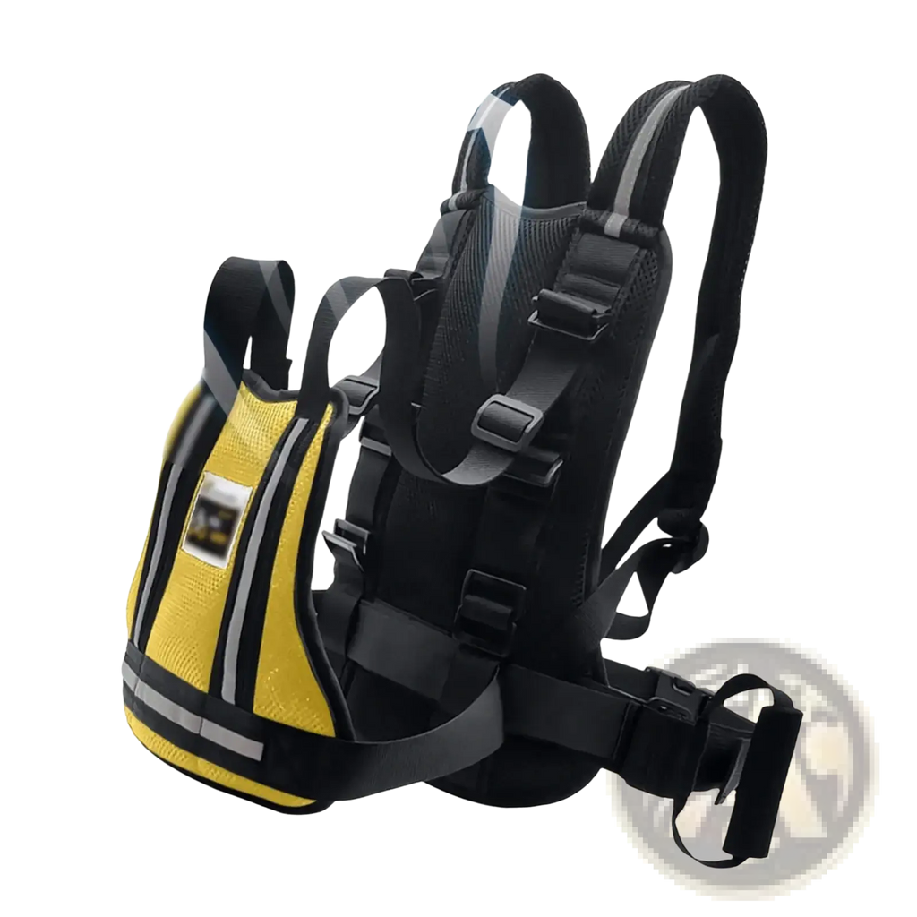 Yellow and black reflective child motorcycle safety harness with mesh panels and adjustable anti-drop straps