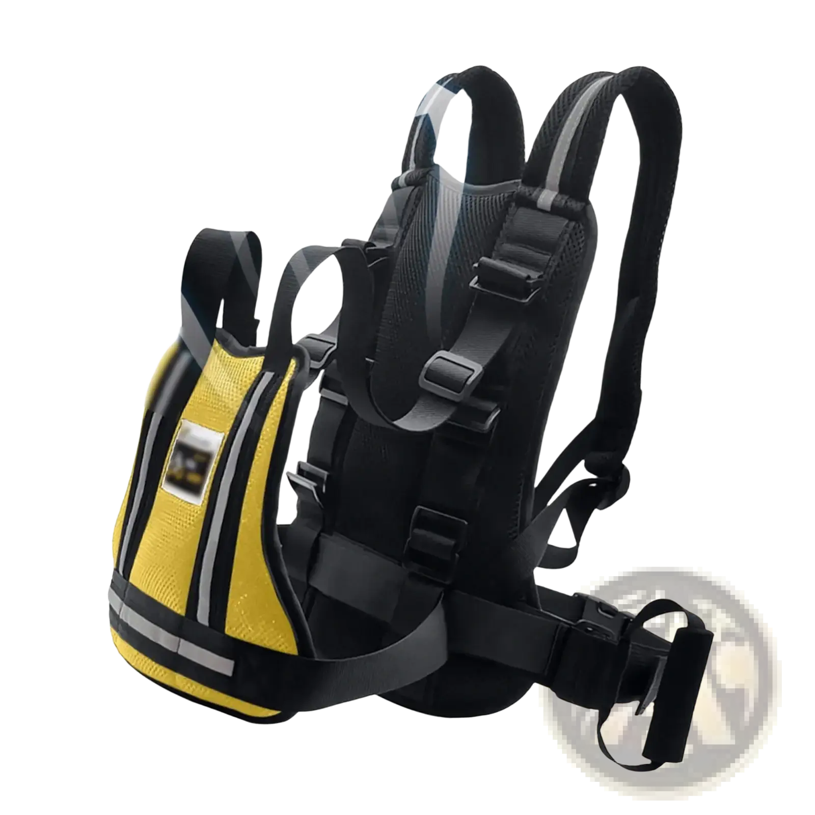 Yellow and black reflective child motorcycle safety harness with mesh panels and adjustable anti-drop straps