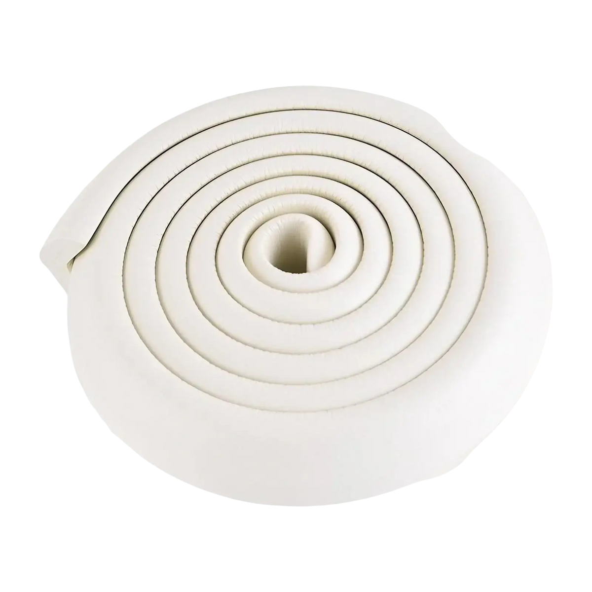 White foam safety edge protector coiled in spiral shape with rounded ends child safety bumper strip thick l shape guard