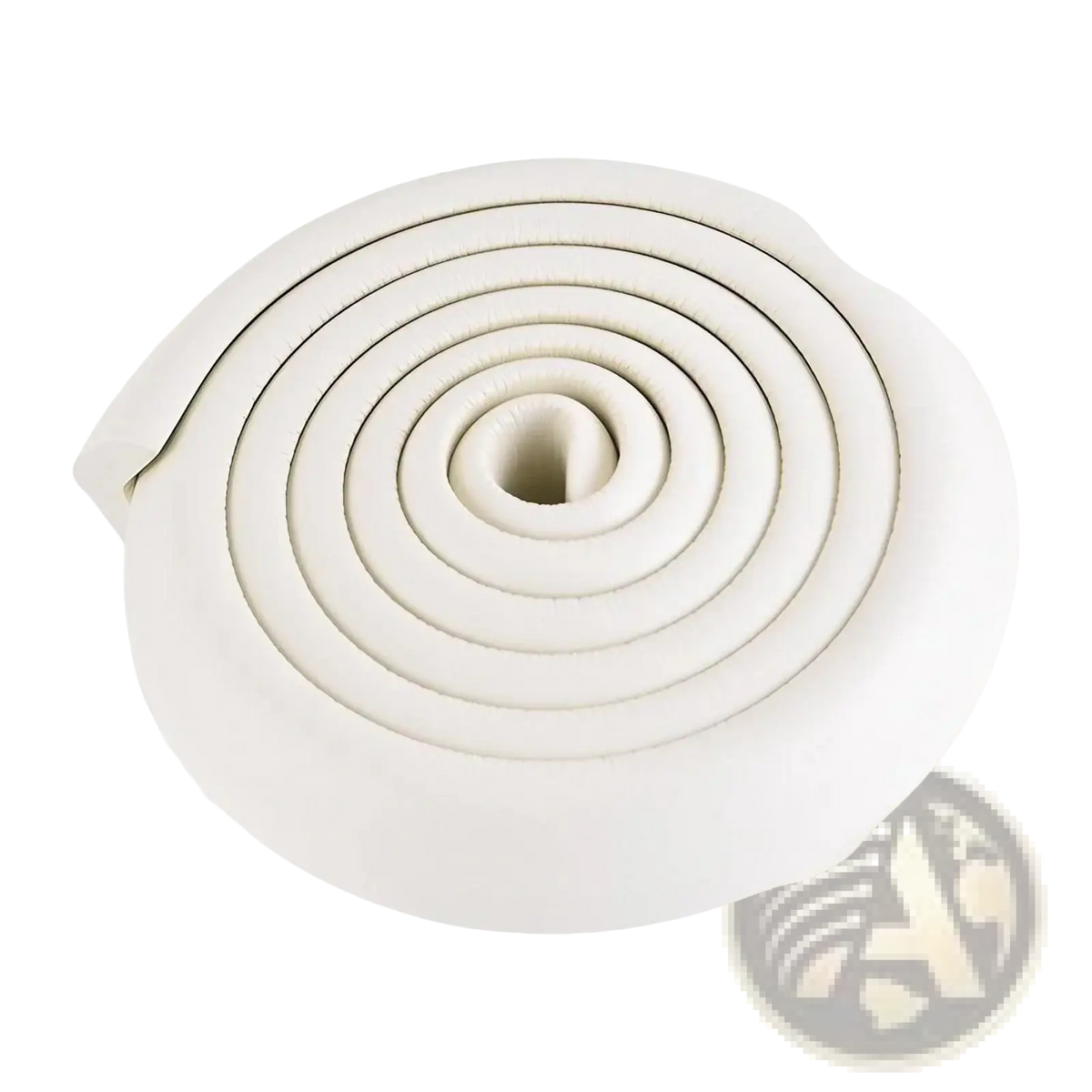 White foam safety edge protector coiled in spiral shape with rounded ends child safety bumper strip thick l shape guard