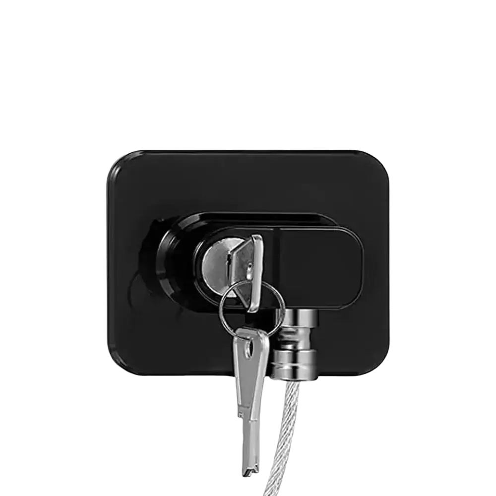 Black high-strength plastic child safety refrigerator and cabinet lock strap with metallic key and steel cable