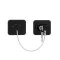 Child safety refrigerator and cabinet lock strap with black wall-mounted security cable steel wire and key-operated lock mechanism