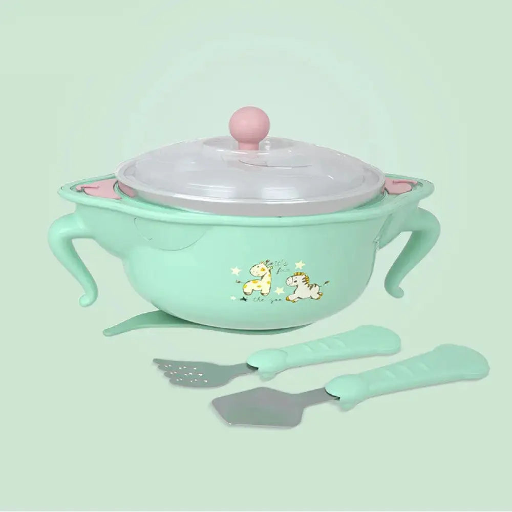 Arbaglobal unicorn mint green ceramic baby feeding set with pink lid knob and cartoon animal decals