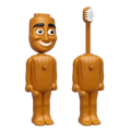 Brown wooden-textured pvc childrens toothbrush finished goods holder designed as a smiling cartoon figurine