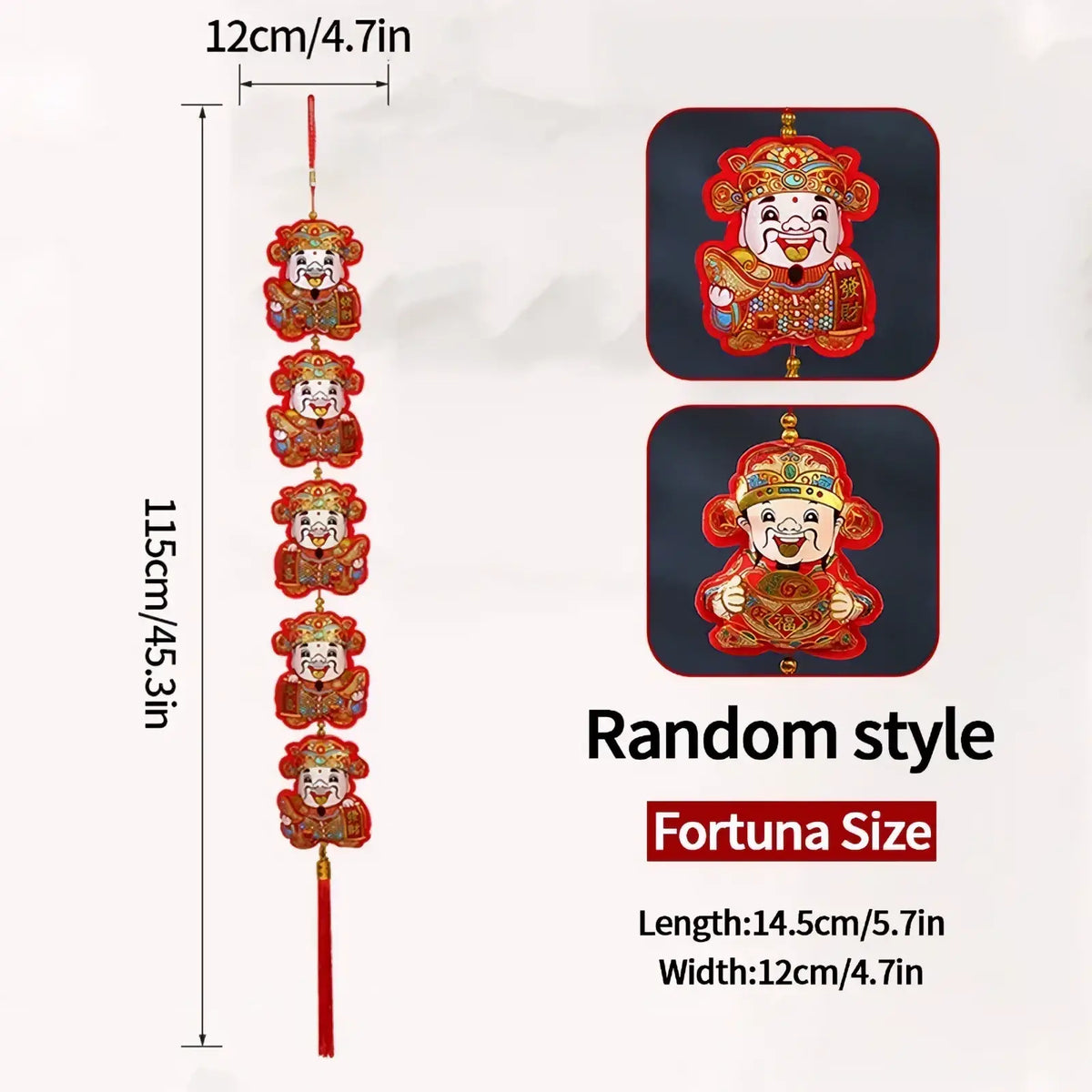 Red embroidered fortune god hanging ornament with gold accents and tassel for chinese new year horse decor