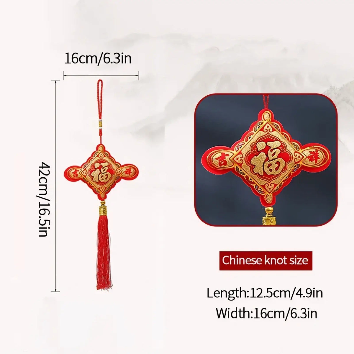 Red and gold embroidered chinese knot horse hanging ornament with tassel festive decor for chinese new year